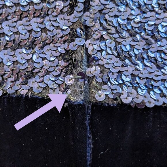 Vintage 60s Country Miss THE SUBURBAN Blue Sequin Velvet Blocked Evening Dress S - Picture 8 of 11